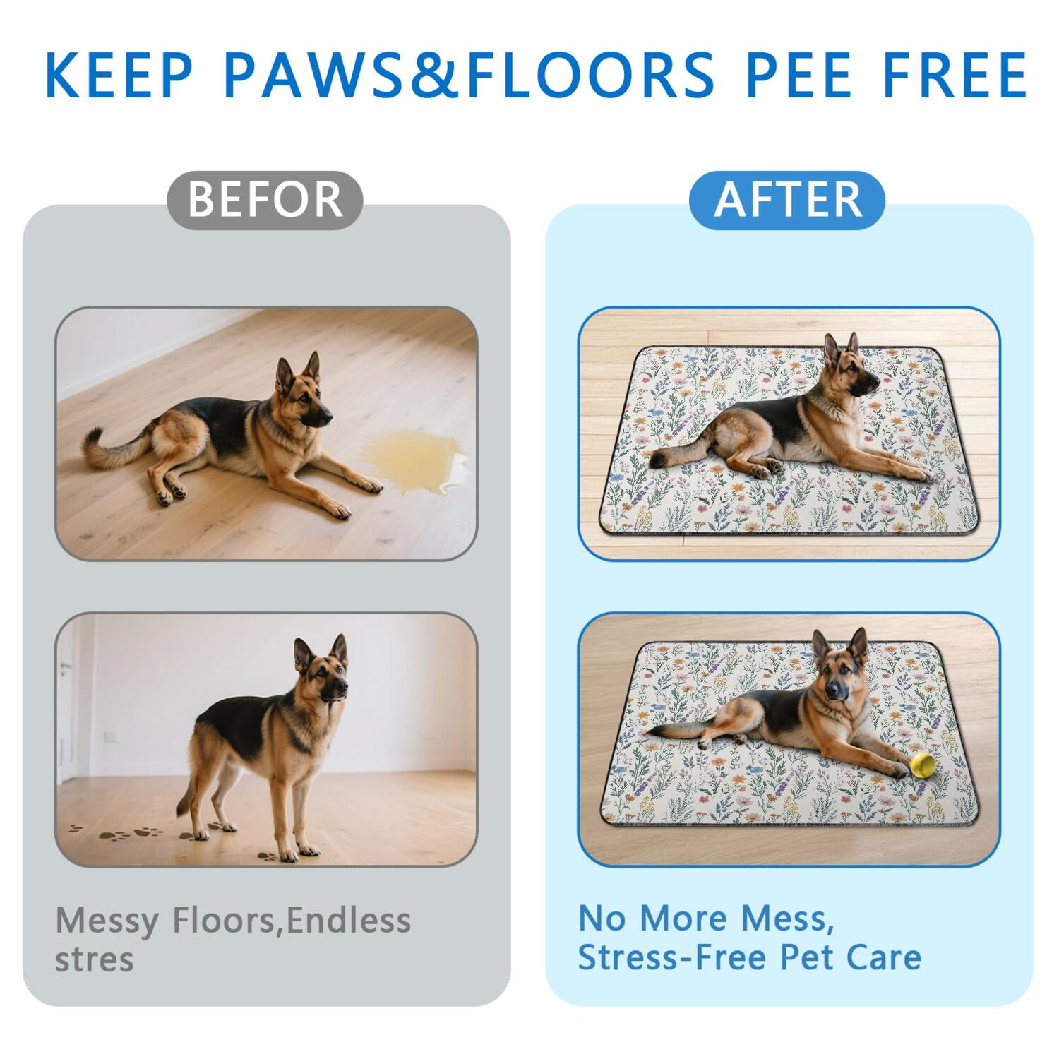 48x48 Inch Reusable Puppy Pad with Attractive Flower Pattern, Highly Absorbent Washable Mat for Pet Training, Durable for Indoor and Crate Use.