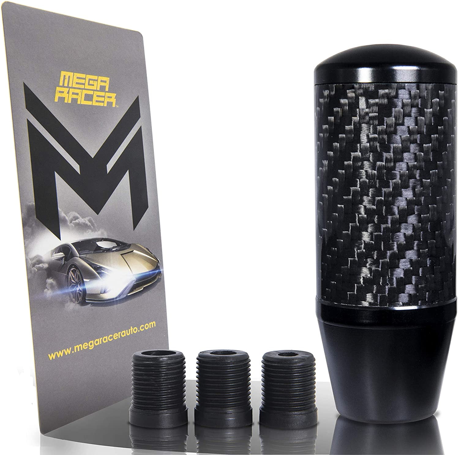 Mega Racer Carbon Fiber Shift Knob for Manual or Buttonless Automatic Transmission, 1 Piece
