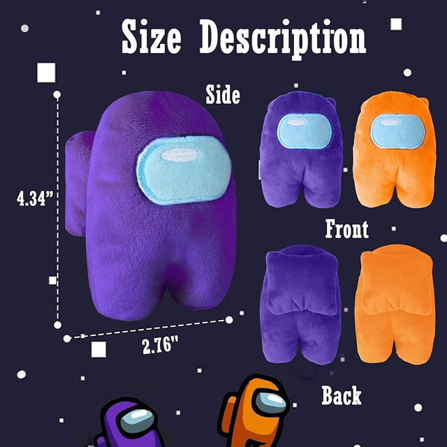 Paquete de 2 juguetes de peluche entre nosotros, lindo muñeco de peluche con chirrido, figuras de juego de acción de peluche entre nosotros, regalos para fanáticos del juego (naranja + púrpura) Adepaton WRMH-400
