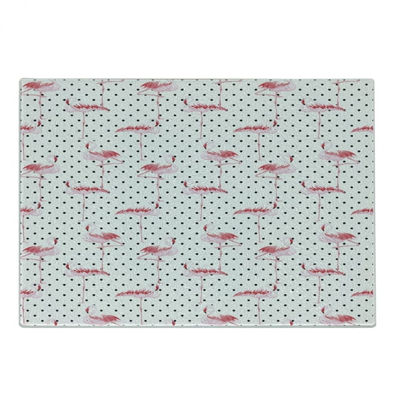 Retro Cutting Board, Flamingo Birds on Minimalist Polka Dots Background Illustration, Decorative Tempered Glass Cutting and Serving Board, Small Size, Pale Pink White, by Ambesonne