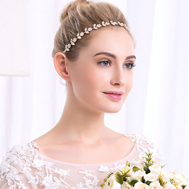 KONTONTY Golden Rhinestone Wedding Headpiece for Bride  display picture 3
