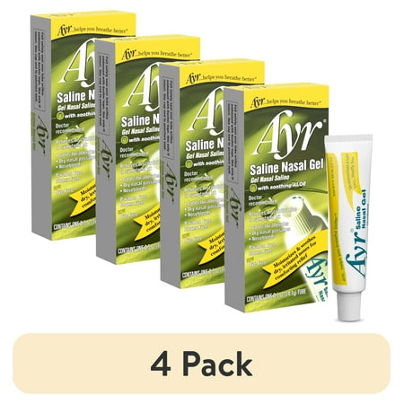 (4 pack) Ayr Saline Nasal Gel with Soothing Aloe, For Dry Noses, 0.5 oz
