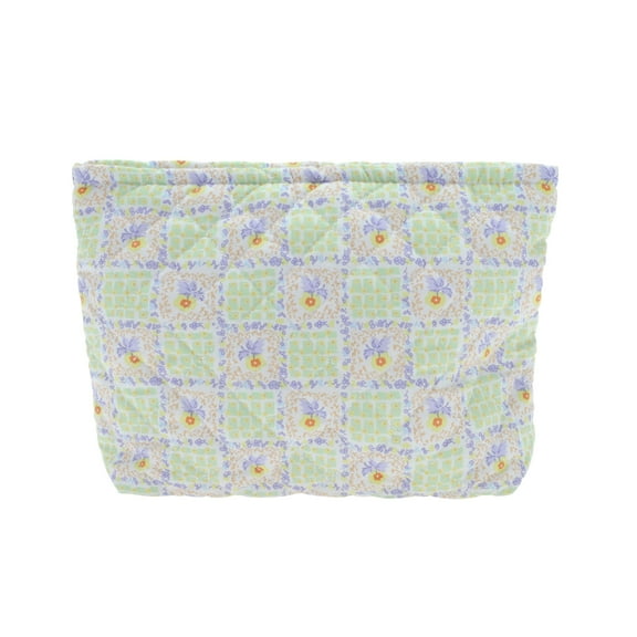 Unique Bargains 1 Pc Floral Quilted Clutch Makeup Bag for Travel Vacation Green Polyester
