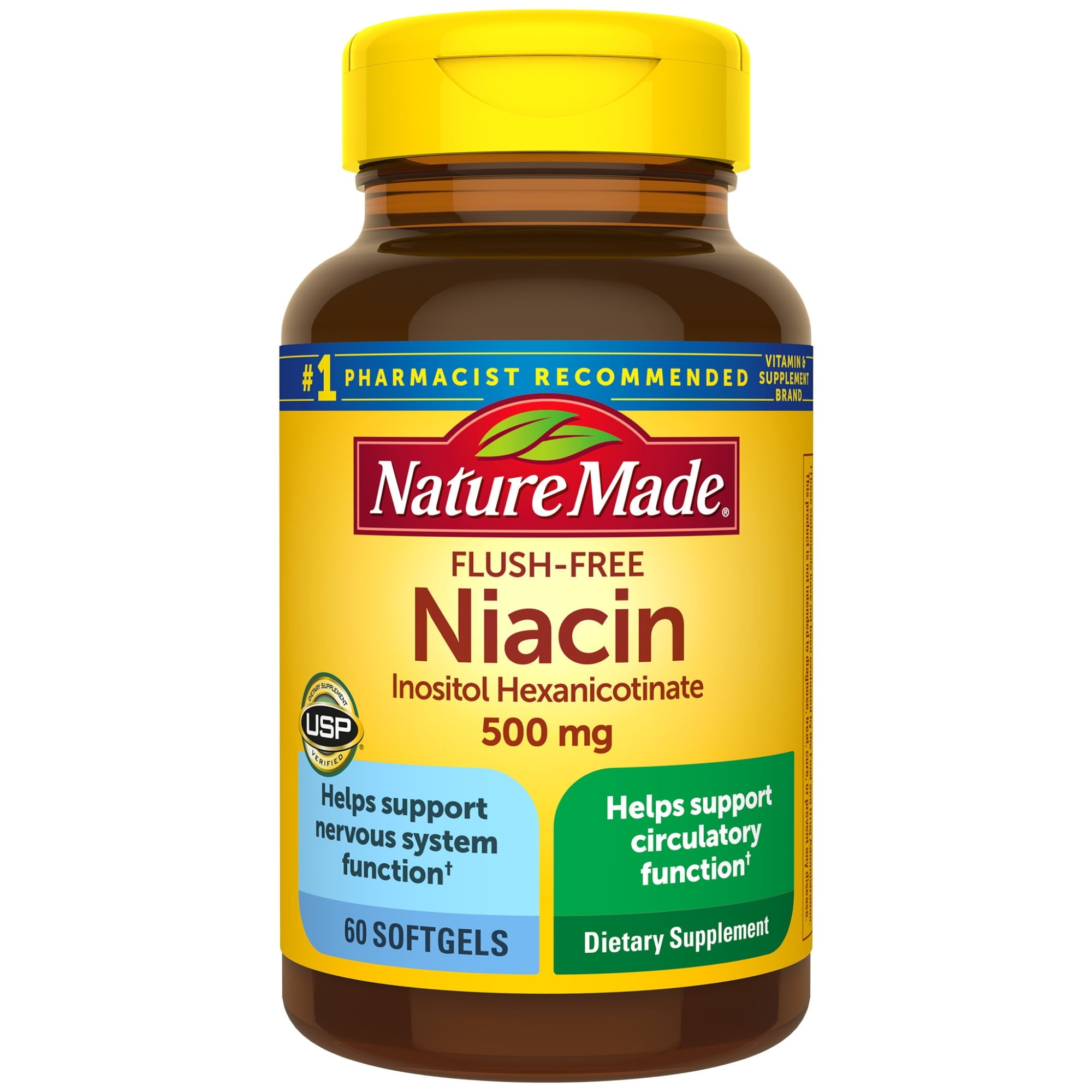 Nature Made Niacin 500mg FlushFree, 60 Softgels, Helps Support Nervous