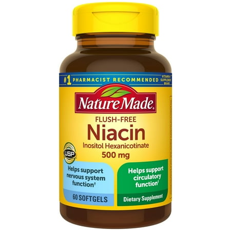 Nature Made Niacin 500mg Flush-Free, 60 Softgels, Helps Support Nervous System Function