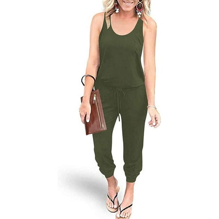

yoyojojo Women s Causal Tank Jumpsuits Sleeveless Drawstring Elastic Waist Loose Summer Romper