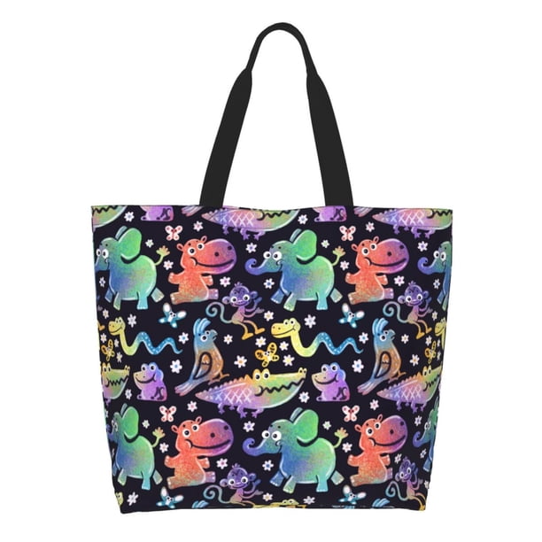 Disketp Colorful Animals Bolsa Tote Estampada para Mujer, Bolso de Hombro y de Mano para Compras y Viajes