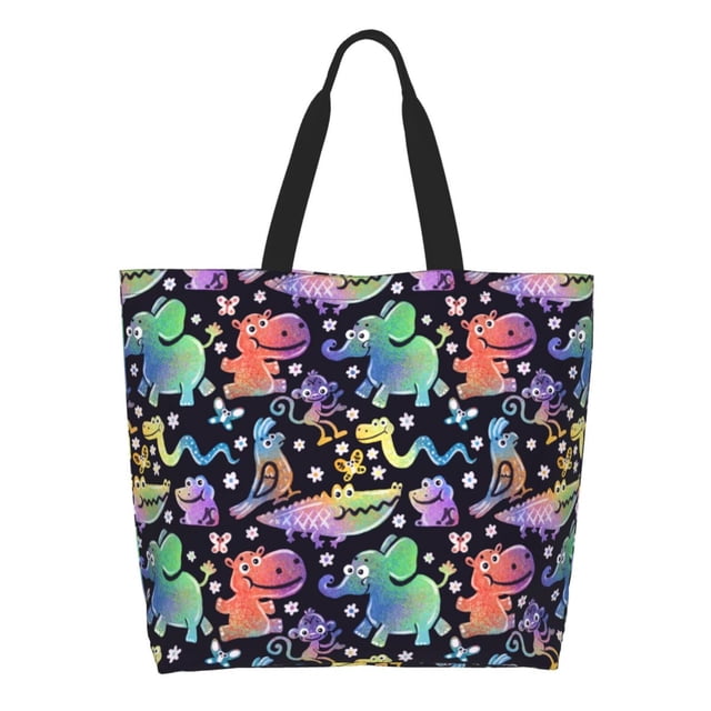 Balery Colorful Animals Bolsa Tote Estilo Estético con Cremalleras, Bolsa de Hombro, Bolsa de Compras Grande y Plegable
