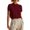 Wine, variant on Women's Hidden Buttons Placket Tops Lightweight Soft Stand Collar Short Sleeve Blouses Loose Fit Dressy Casual Solid Color Business Shirts S
