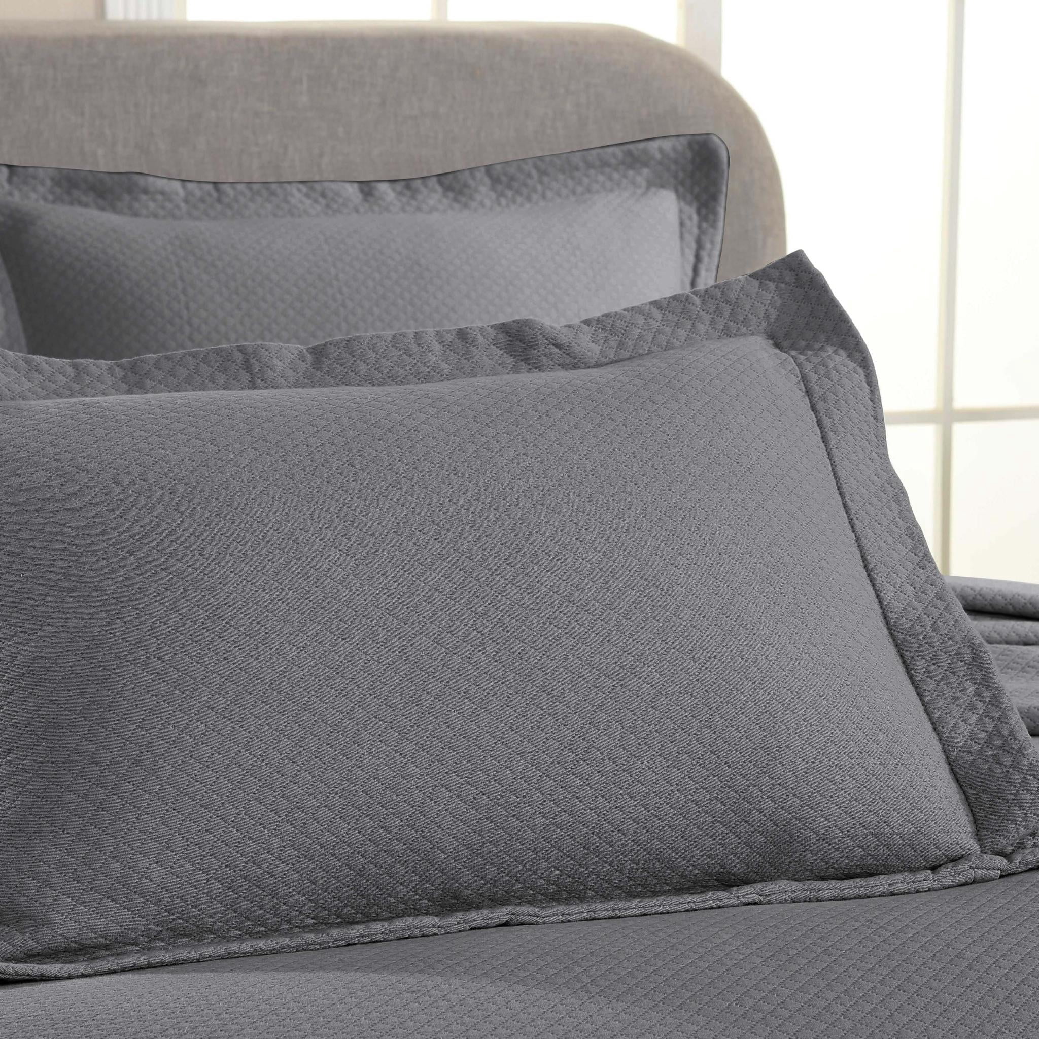 Superior Solitaire Cotton Decorative Bedspread and 2 Pieces Sham Set, Full, Grey