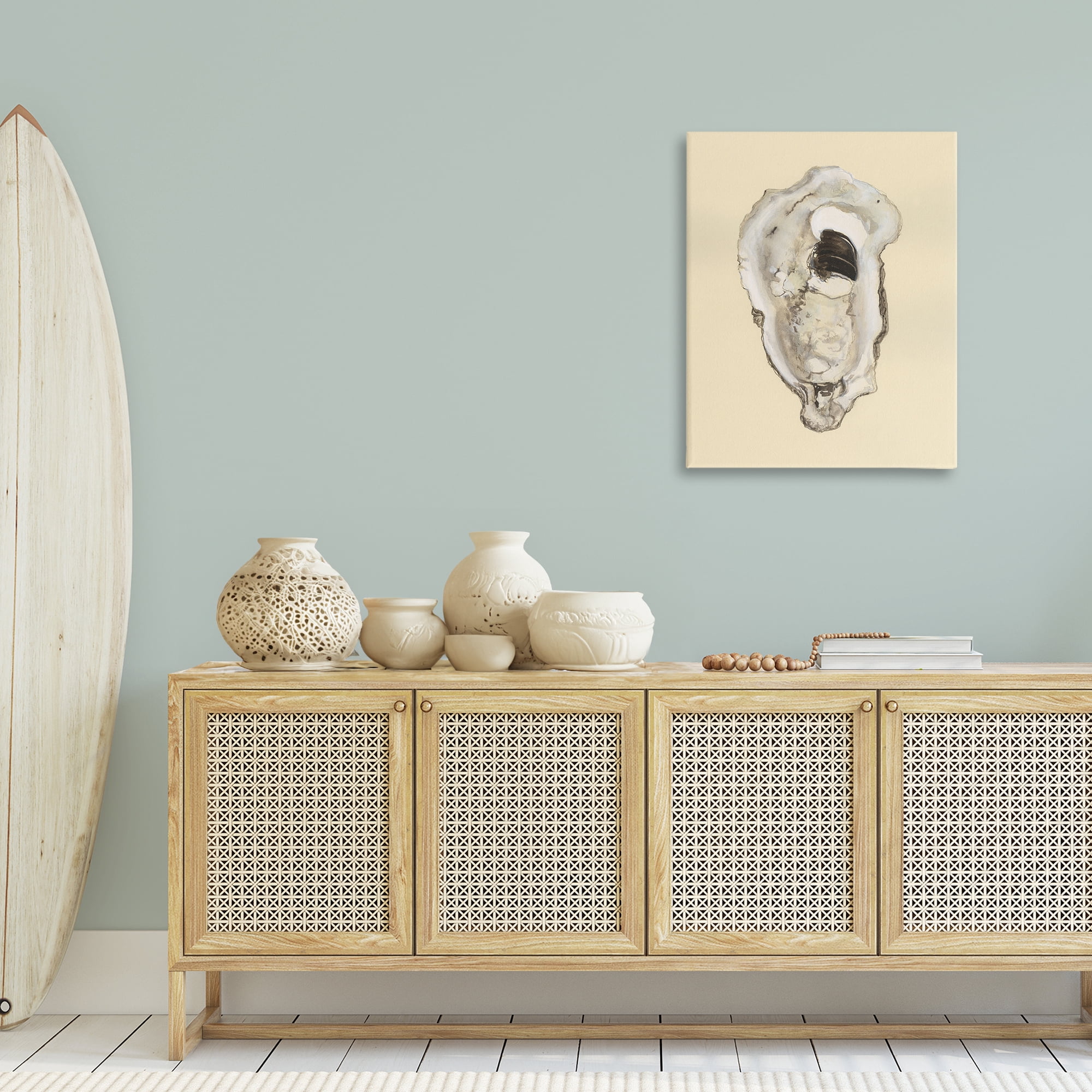 Stupell Industries Aquatic Oyster on Beige Nautical & Beach Painting Wrapped Canvas Art Print Wall Art, 24 x 30