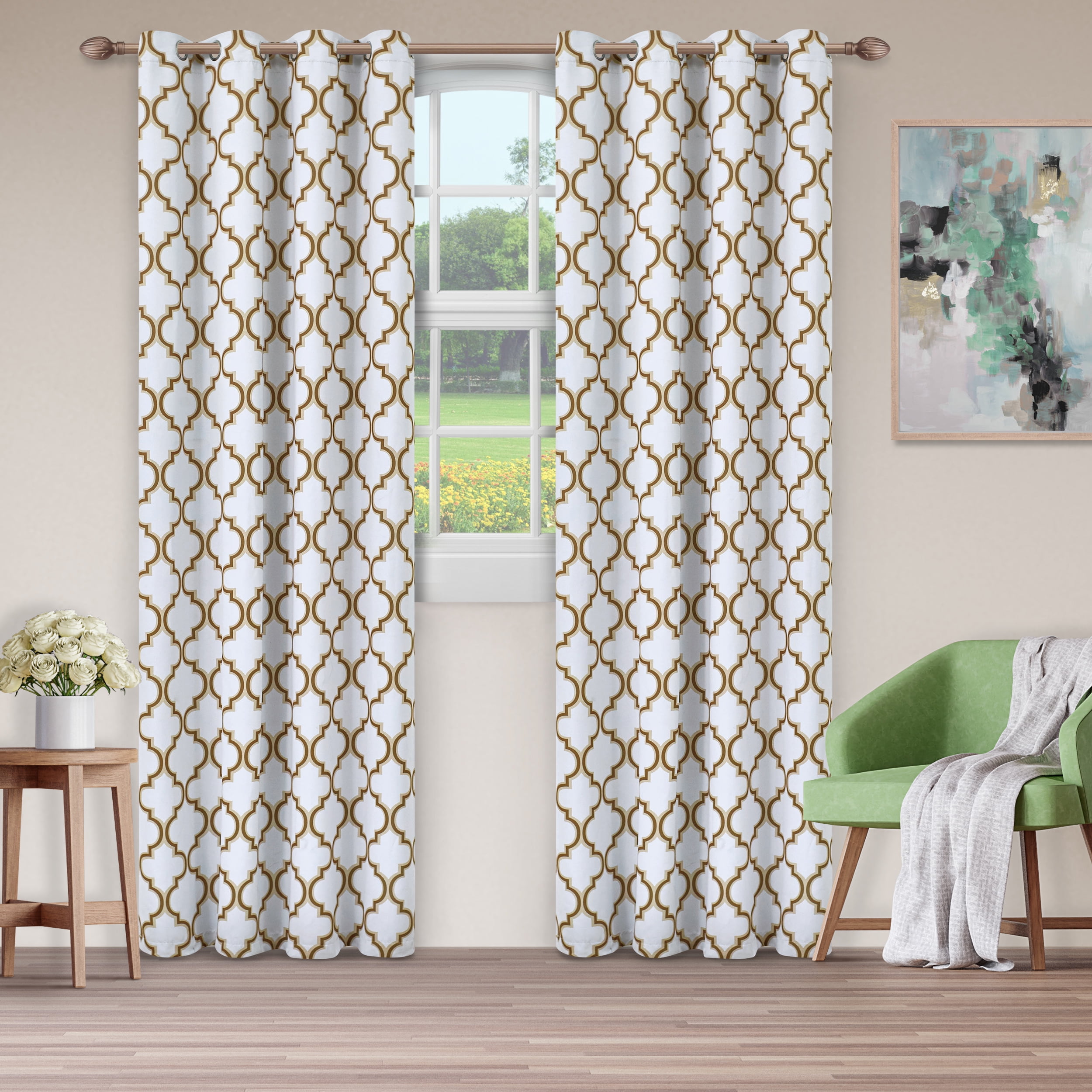 TreeWool 2 Panel Window Curtain for Living Bedroom Trellis Design with Eyelets