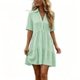 thumbnail image 2 of Guieoi Summer Dresses for Women Plus Size Casual Striped Cotton-Linen Collared Short-Sleeve Button-Down Midi Dress Green XL, 2 of 7