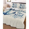 thumbnail image 3 of Quilts Full Size Bedding Set, Coastal Nautical Lightweight Quilted Comforter, Summer Watercolor Anchor Blue Beige Soft Reversible Bedspread Coverlet with Pillow Covers for All Season, 78" x 90", 3 of 7