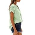 thumbnail image 2 of Striped Tops for Women Button Down Short Sleeve V Neck Shirt Loose Summer Tunic Tops Casual Beach Clothes (L, Green), 2 of 7