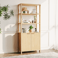 thumbnail image 4 of UBesGoo 71“ Tall Wood Bookcase, 6-Tier Standard Fluted Bookshelf with Storage Cabinet for Living Room Office, Oak, 4 of 15