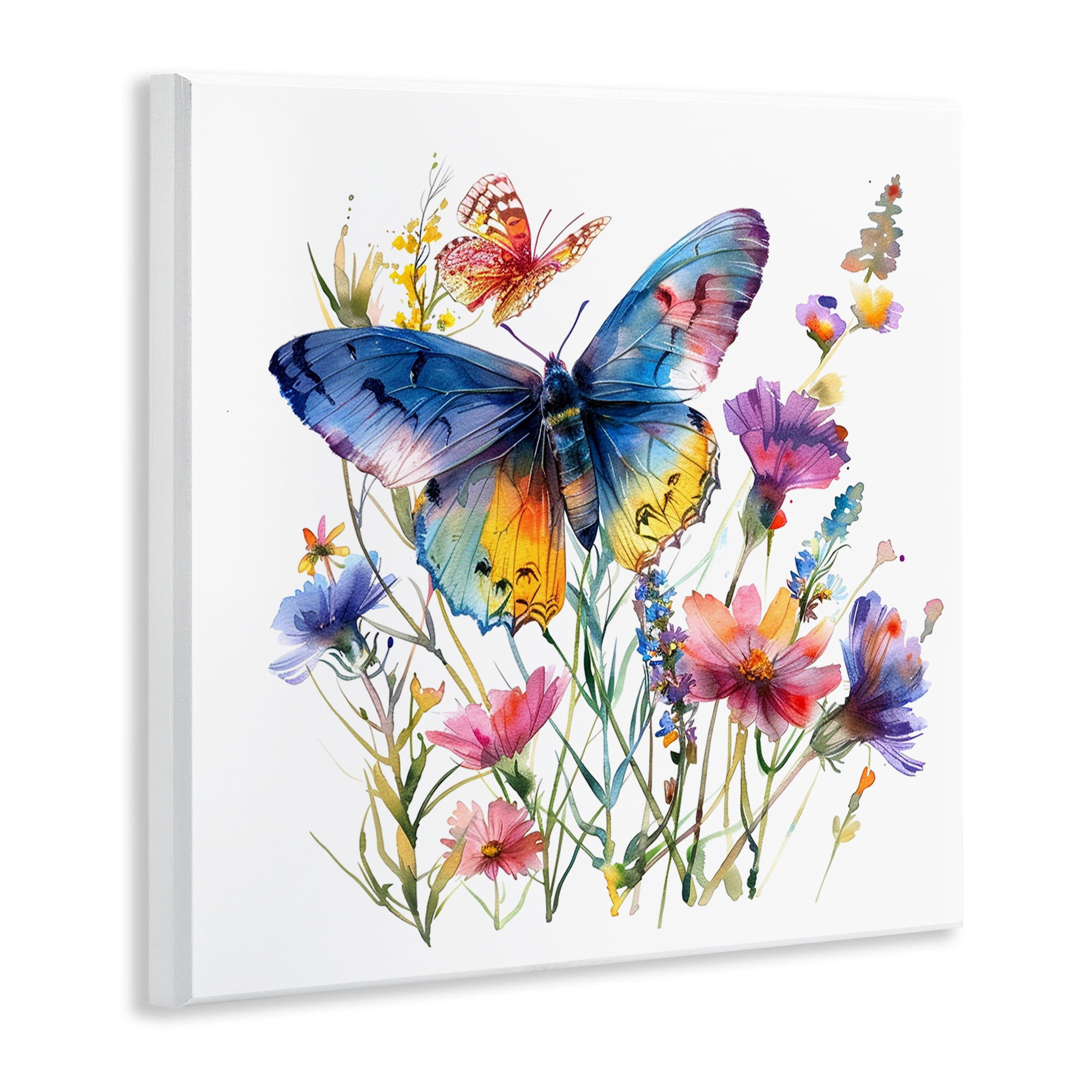 Stupell Industries Blue Toned Butterfly Garden Insects Painting Unframed Art Print Wall Art, 12 x 12