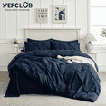 thumbnail image 3 of YEPCLUB Navy King Size Pintuck 7-Piece Comforter Set, Pinch Pleat Bed in a Bag, All Season Down Alternative Bedding Set with Comforter, Sheets, Pillowcases & Shams, 3 of 5