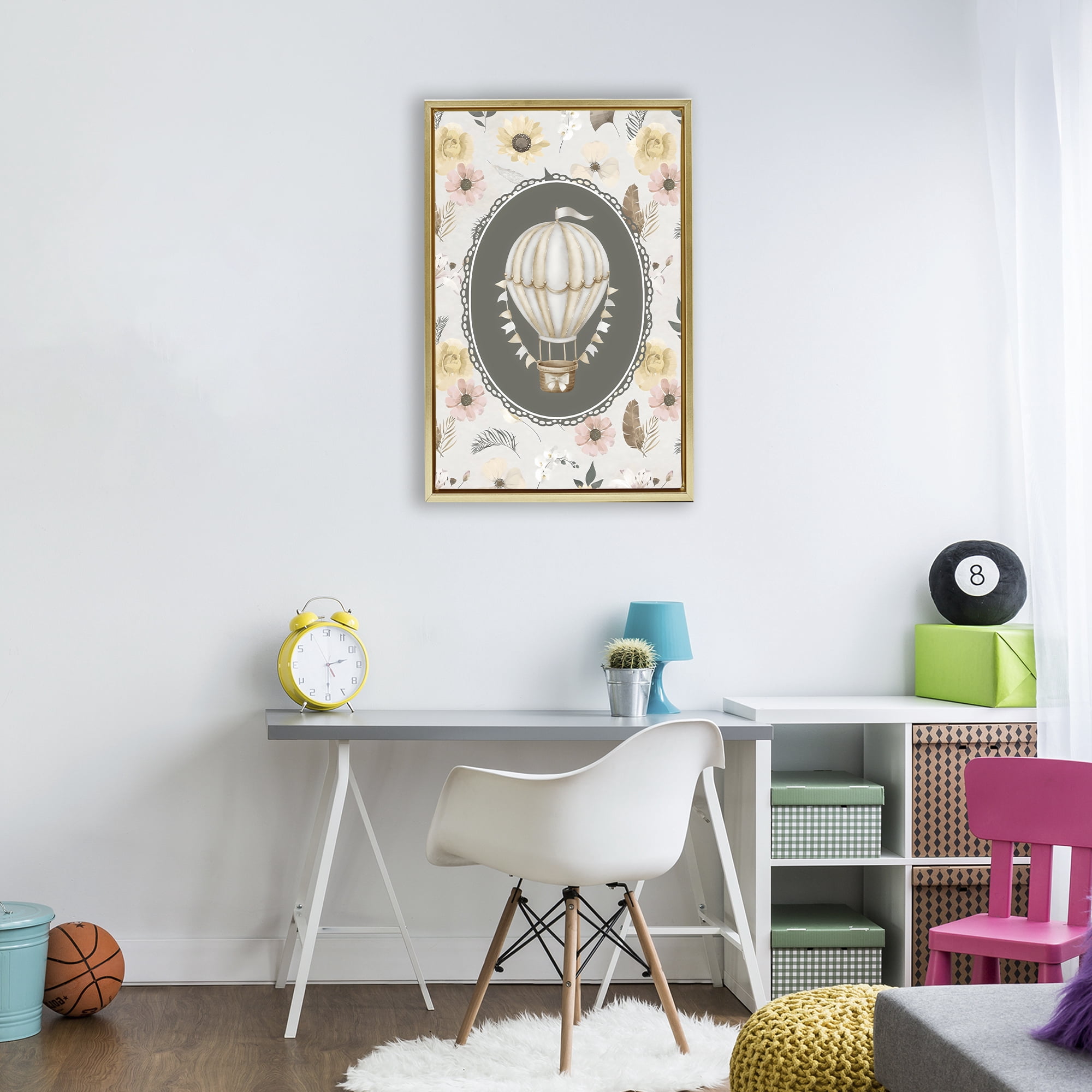 Stupell Industries Sunnyside Balloon over Florals Gold Framed Floater Canvas Wall Art, design by Ink Drop Loft
