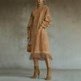 thumbnail image 2 of FRSASU Women’s Velvet Tassel Mini Dress High-Neck Suede Velvet Vintage Fringe Long-Sleeve Dress with Loose Pockets Brown, 2 of 7