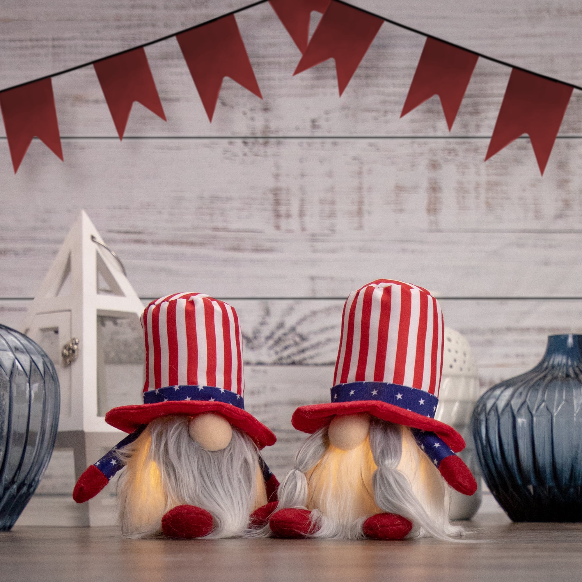 Northlight Lighted Americana Girl Patriotic Gnome - 6.75"