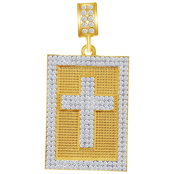 AFFY 1.25 Cttw Round White Natural Diamond Hip Hop Jewelry Dog Tag Cross Charm Pendant In Sterling Silver