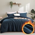 thumbnail image 3 of Aisbo 3Pcs Corduroy Thick Navy Blue Comforter Set Queen, Warm And Fluffy Winter Use Quilted Comforter , With Pillowcases, 3 of 8