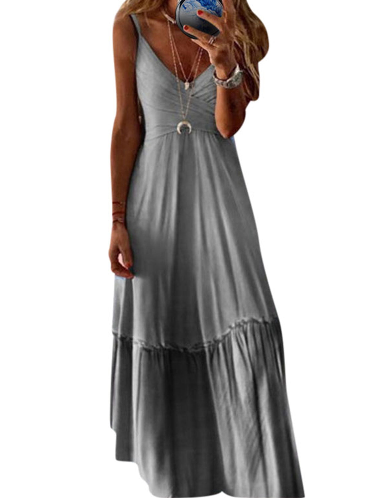 Plus Size Womens Boho Holiday Long Maxi Dress Summer Beach Kaftan Sundress USA 