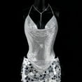 thumbnail image 2 of Kilaqueen Womens Sexy Metallic Sequins Sleeveless Halter Deep V Neck Backless Tank Tops Rhinestone Body Chain Party Clubwear Outfits for Night Club Stage Performance, 2 of 7