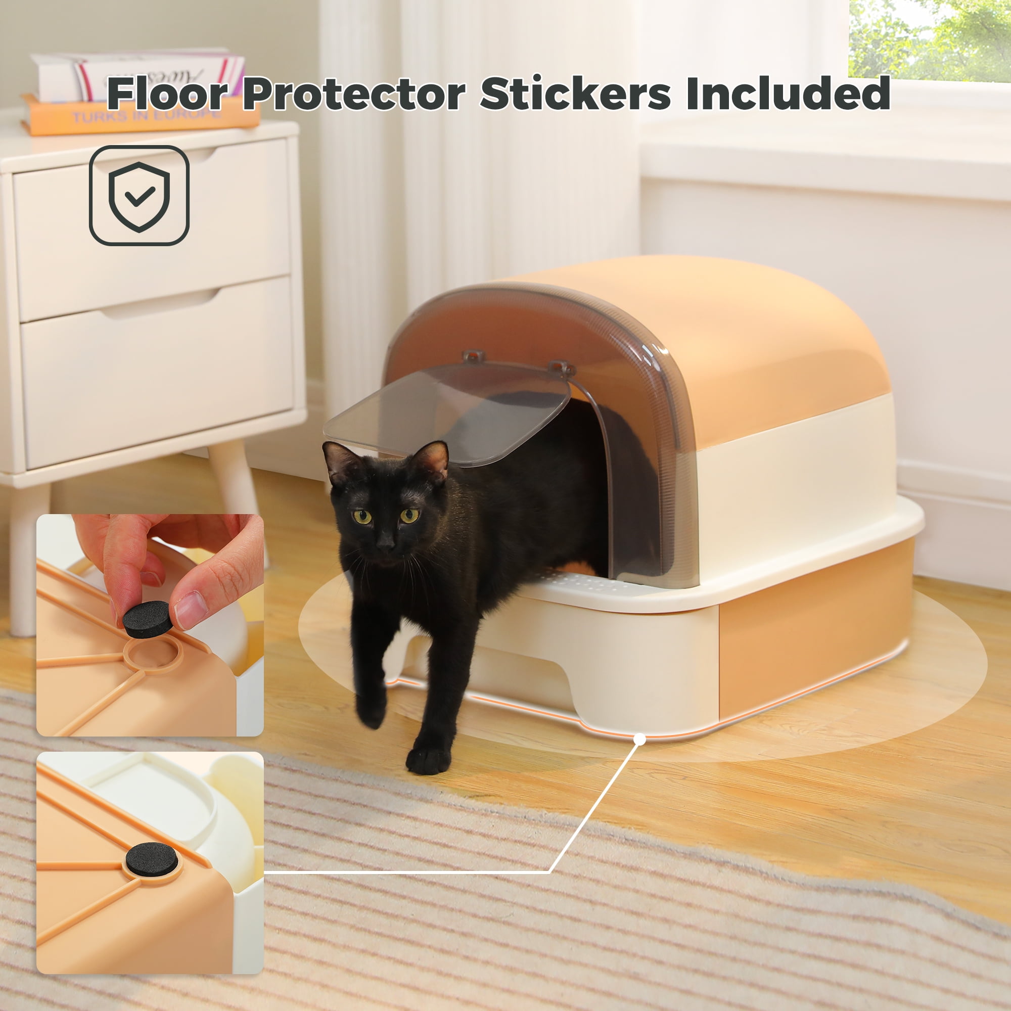 PAWZ Road Large Cat Litter Box with Scoop Litter Box with Lid Double-layer Leak-proof Litter Box for Cat, Brown
