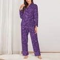 thumbnail image 2 of Honeii Purple Glitter print Women's Pajama Sets Long Sleeve Button Down Sleepwear Nightwear Soft Pjs Lounge Sets-X-Large, 2 of 7