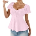 thumbnail image 4 of Endives Women's Short Sleeve Tshirt Tie Up Front Blouse Tuck Waist Shirts Tunic Tops Summer Trendy Pink, 4 of 6