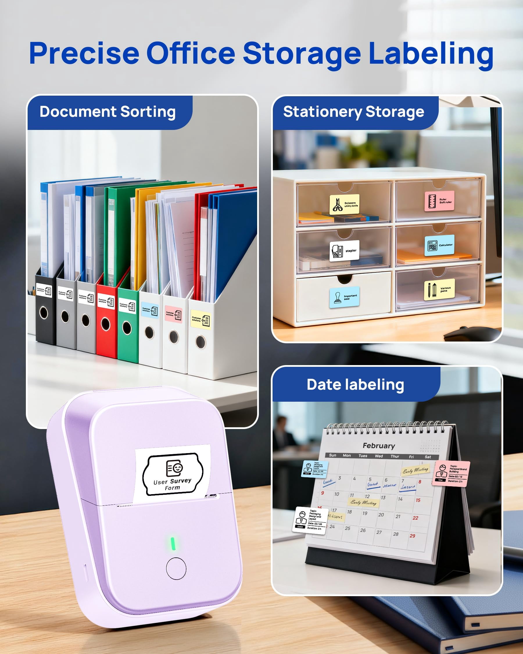 Pm260 Label Maker Machine With Tape  2 Inch Printer Inkless Portable For Home Kitchen School Office Organization Purple