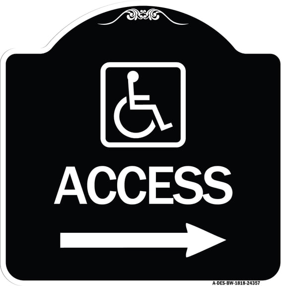 SignMission Designer Series Sign - Access (With Updated Isa Symbol and Right Arrow) | Black & White 18" X 18" Heavy-Gauge Aluminum Architectural Sign | Made in the USA