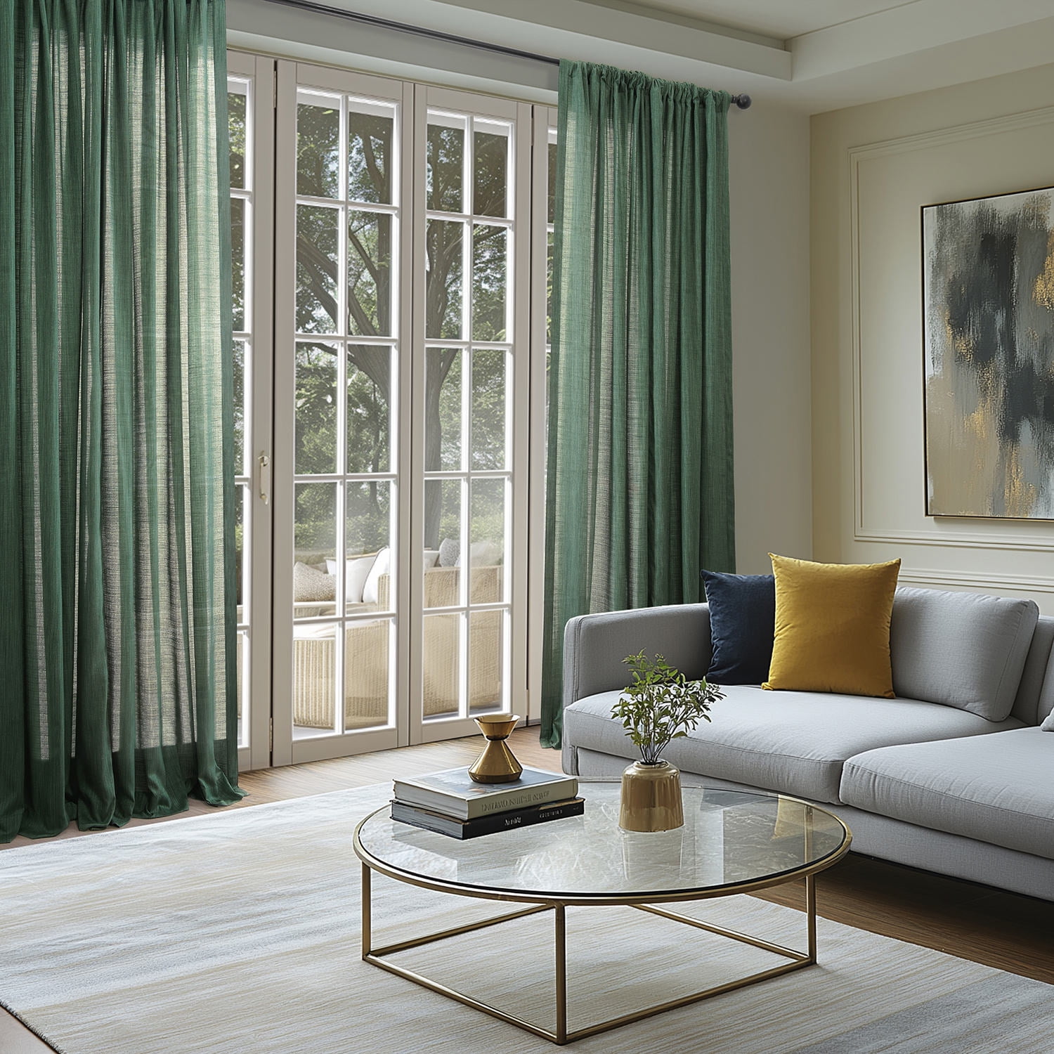 Half Price Drapes Dark Green Rustic Linen Weave Light Filtering Curtains for Bedroom (2 Panel), 50W X 84L