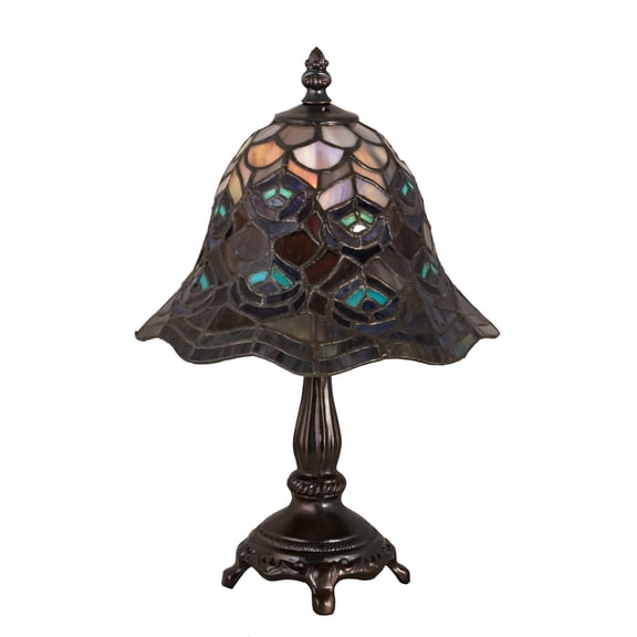 30317 Meyda 13.5"H Tiffany Peacock Feather Mini Lamp
