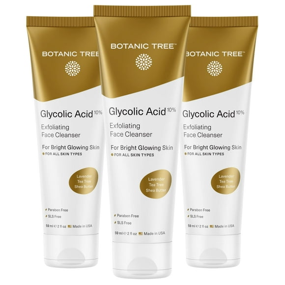 Botanic Tree Jabón facial con ácido glicólico tamaño de viaje (paquete de 3) - Limpiador exfoliante facial con 10% de ácido glicólico - An orgánico.