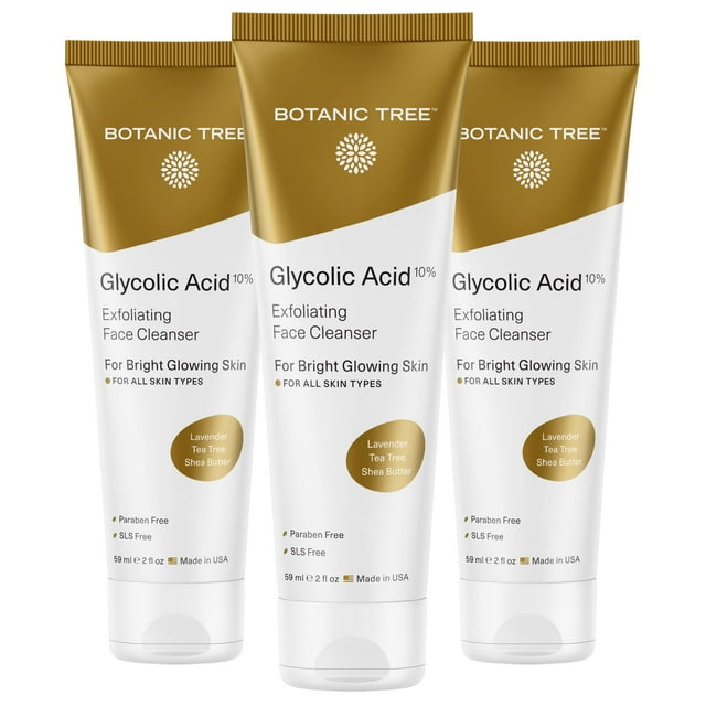 Botanic Tree Jabón facial con ácido glicólico tamaño de viaje (paquete de 3) - Limpiador exfoliante facial con 10% de ácido glicólico - An orgánico.