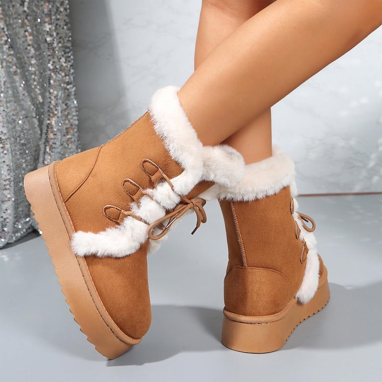 Viluyesy Womens Snow Boots, Lace Up Warm Faux Fur Fleece  display picture 2