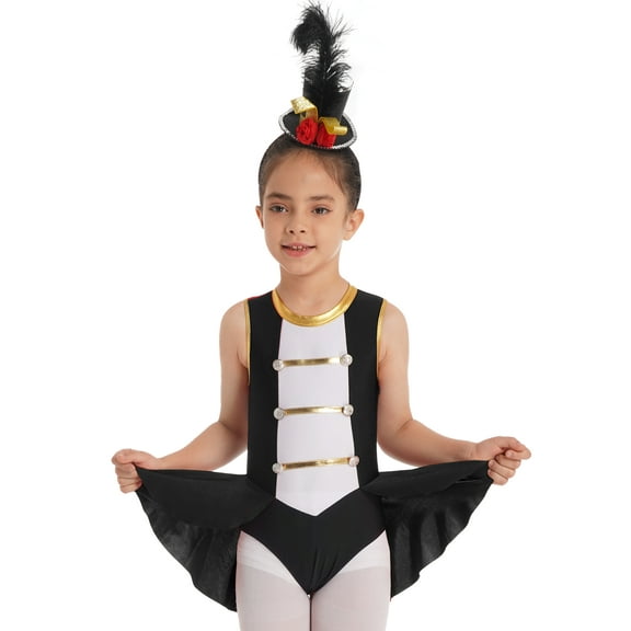 JanJean Kids Girls Circus Ringmaster Cosplay Halloween Carnival Festival Party Outfit Dance Leotard Black 14