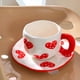 thumbnail image 1 of Bonita taza de cerámica de estilo coreano con forma de corazón y flores pintadas a mano, taza de café con platillo y asa, tazas para desayuno, leche y agua, 1 of 6
