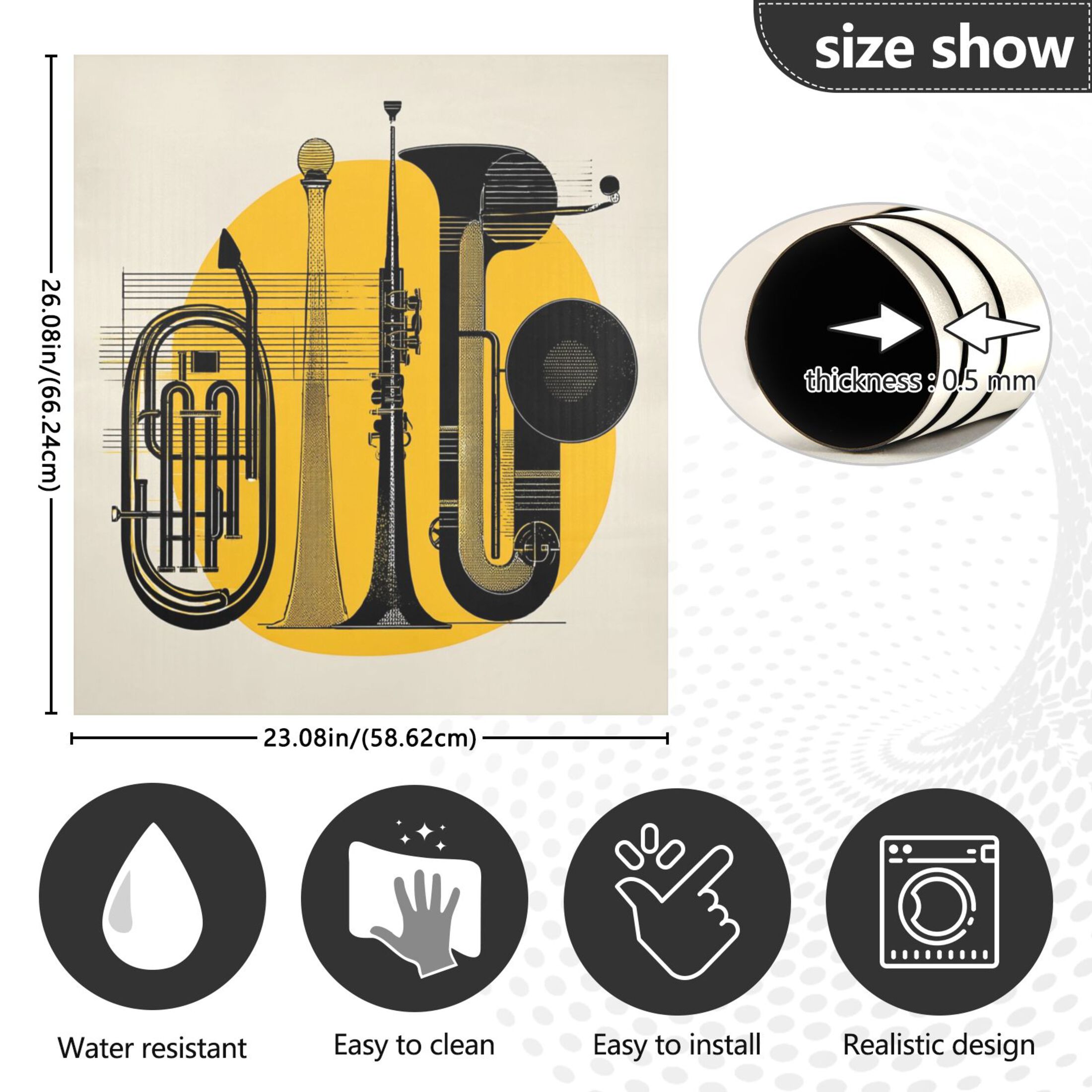 IAUYY Magnetic decorative sticker - 23x26 Inch PVC Refrigerator Decorative Cover, Removable DIY Art for Kitchen Appliances Graphic and Musical Elements