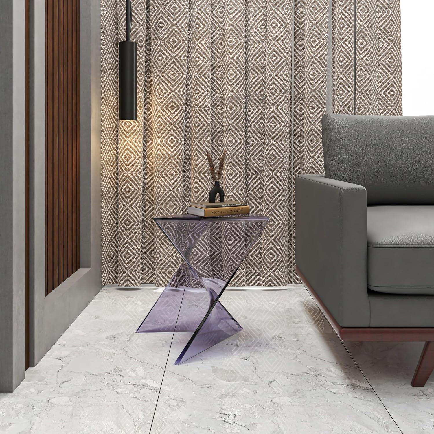 LeisureMod 15.75" Triangular Side Table, Stackable Plastic Accent End Table for Indoor & Outdoor Use, Weather-Resistant Modern Patio & Living Room Table, Set of 2, Clear