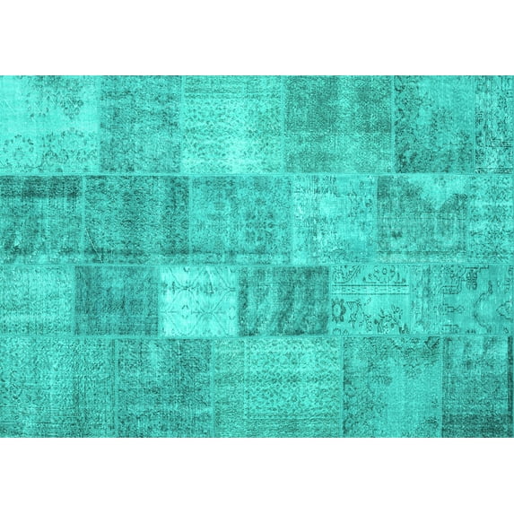 Ahgly Company Machine Washable Indoor Rectangle Abstract Turquoise Blue Contemporary Area Rugs, 4' x 6'