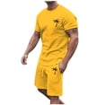 thumbnail image 1 of Conjunto de Sudadores de Hombres Impresión Casual Deportes de Manga Corta Cuello Redondo, Traje de Deporte de 2 Piezas con Pantalones de Corredores de Cintura Elástica, 1 of 4