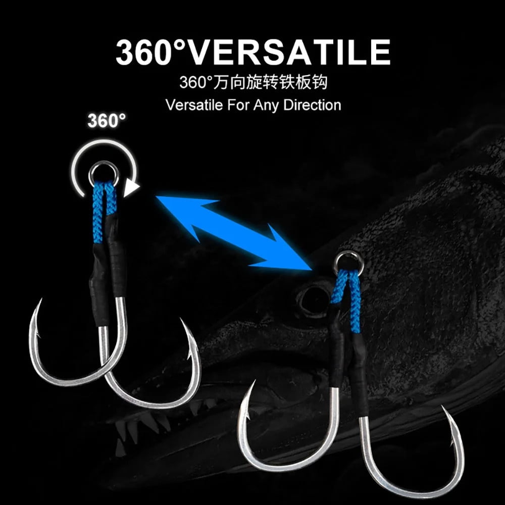 10 Pairs Double Barbed Assist Hooks Saltwater Slow Jigging Hooks with PE Line