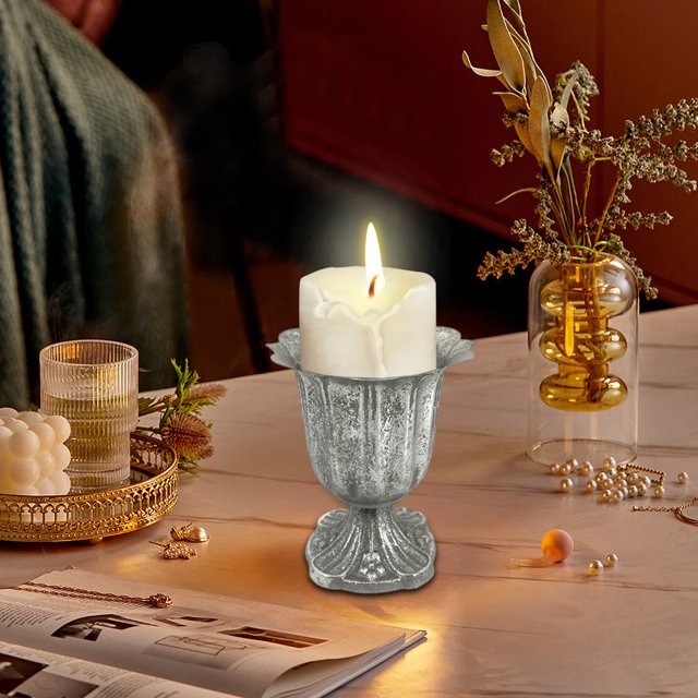 Jarrón decorativo de hierro | Maceta de metal plateado | Contenedor floral resistente de 14 x 12 x 12 cm | Decoración para bodas, hogar, oficina y eventos | Idea de regalo duradera y resistente a la