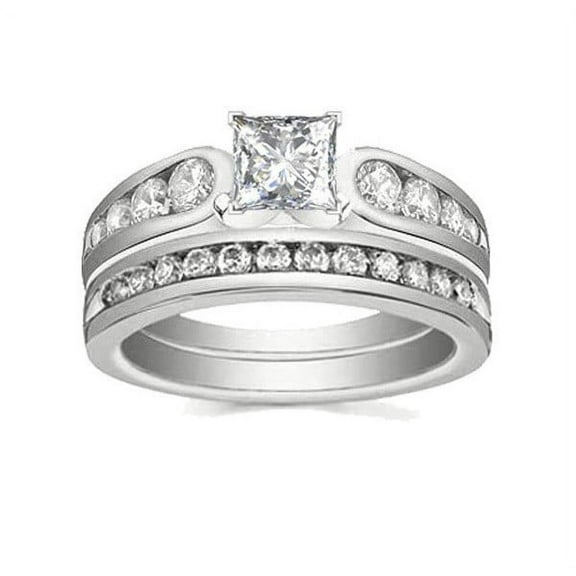 Lovely Cheap Diamond Wedding Set 1 Carat Princess Cut Diamond on Gold