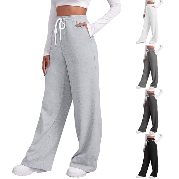 larppty Baggy Wide Leg Sweatpants for Women Fleece High Waist Joggers with Pockets Lightweight Comfy Drawstring Sweat Pants（Grey，S）