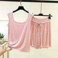 thumbnail image 1 of RKSTN Pyjama pour Femmes Ensemble Coton à Volants Grande Taille Col Ras du Cou Sans Manches Camisole de Pyjama avec Shorts 2 Pcs Pyjama Léger pour Femmes, 1 of 5